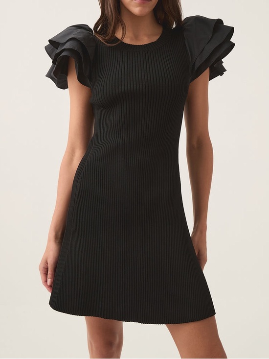 Aje Dresses & Skirts - Aje Questa Puff Sleeve Mini Dress Black Ribbed Knit Little Black Dress US 4